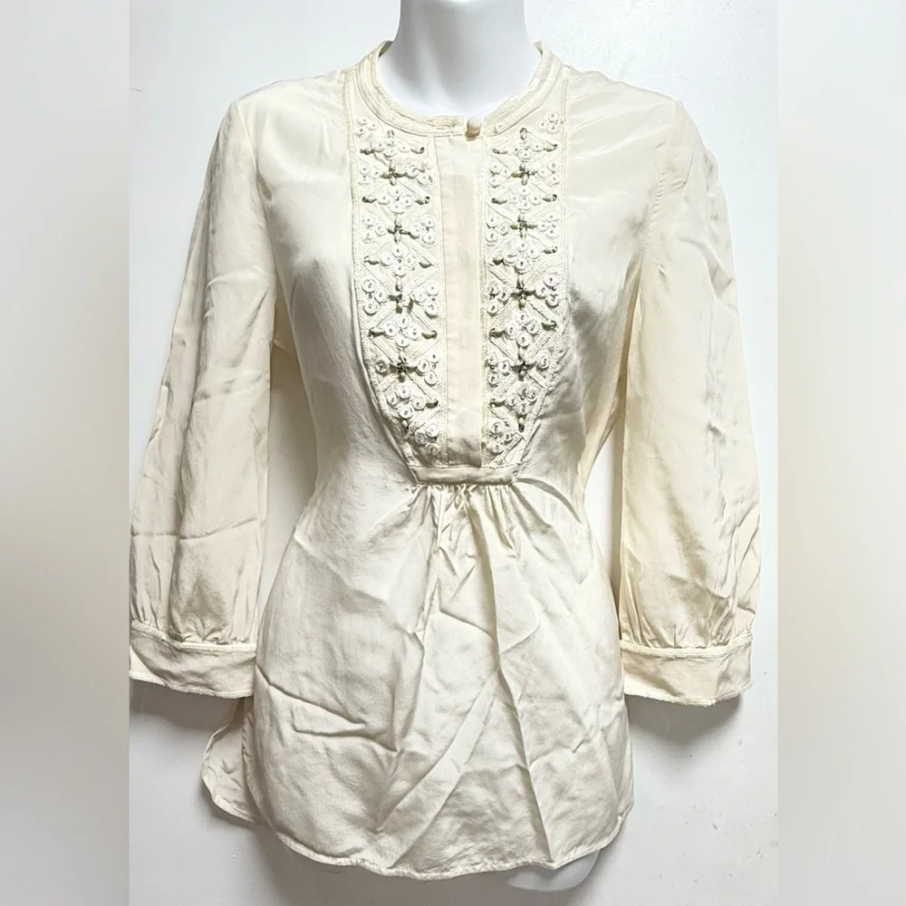 Tory Burch Cream Floral Embroidered Blouse Size 6